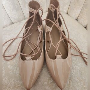 Womens Lace-Up Pointed Ballet Flats in Nude~Size 6